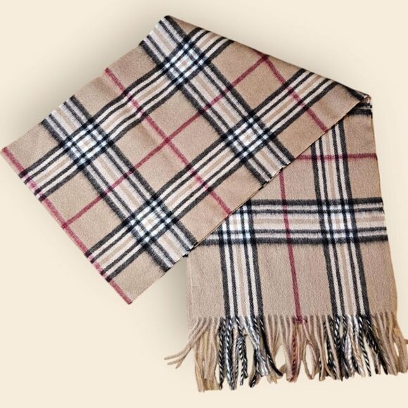 Plaid Light Brown Wool Cashmere Fall Scarf - Picture 1 of 4